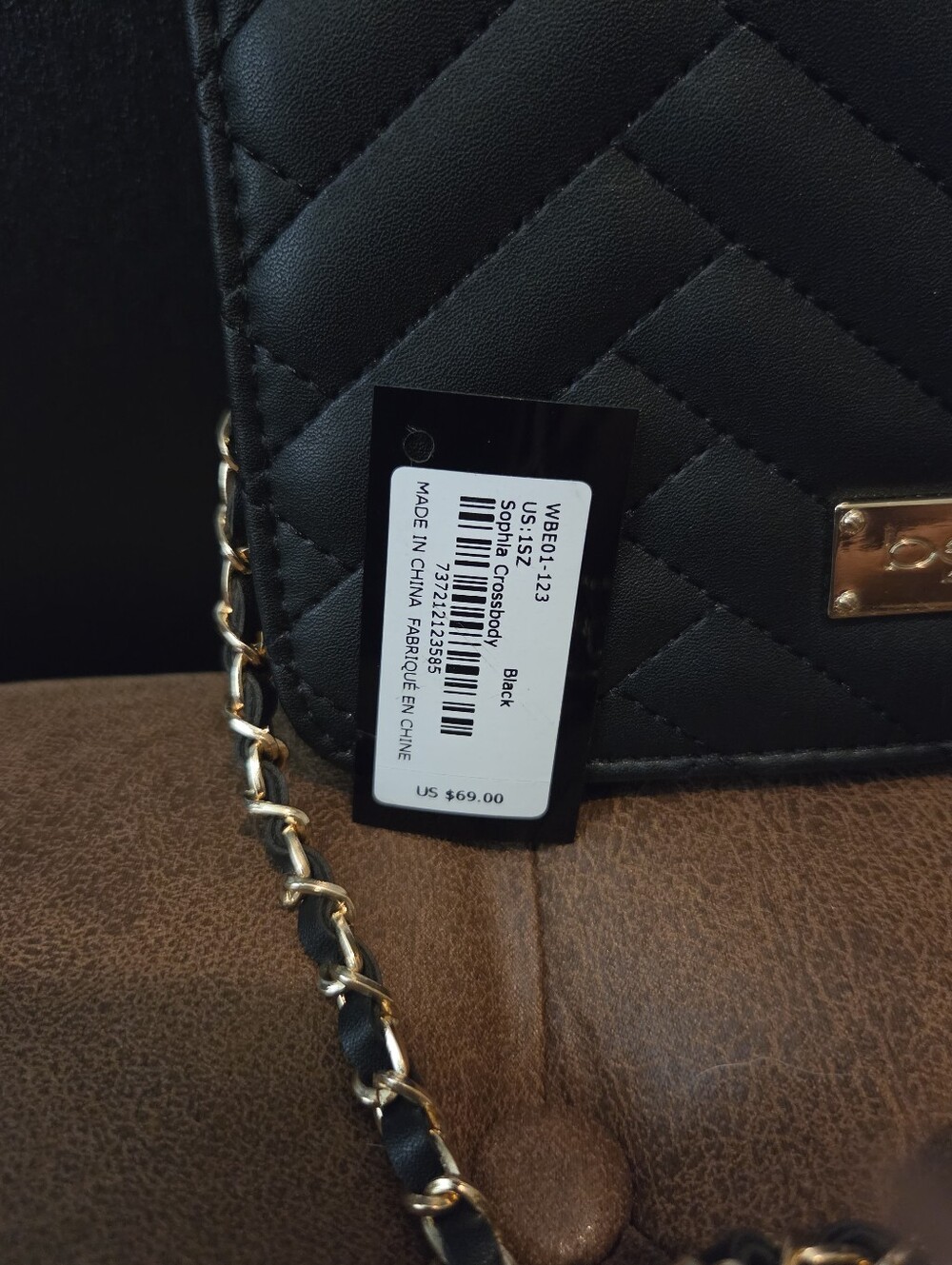 Bebe Sophia Black Quilted Crossbody with Gold Chain Strap - Picture 14 of 16